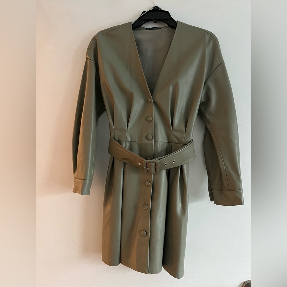 Zara Faux Lthr A-Line Button Up Dress